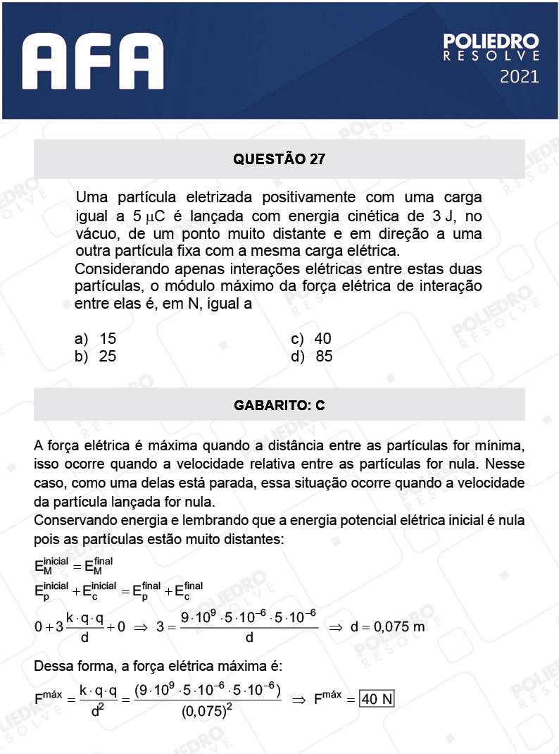Questão 27 - Prova Tipo A - AFA 2021