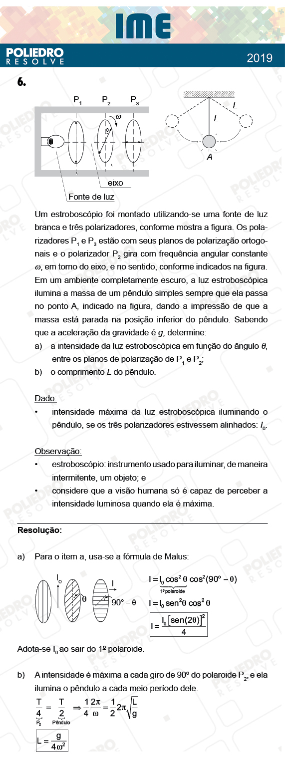 Dissertativa 6 - 2ª Fase - Física - IME 2019