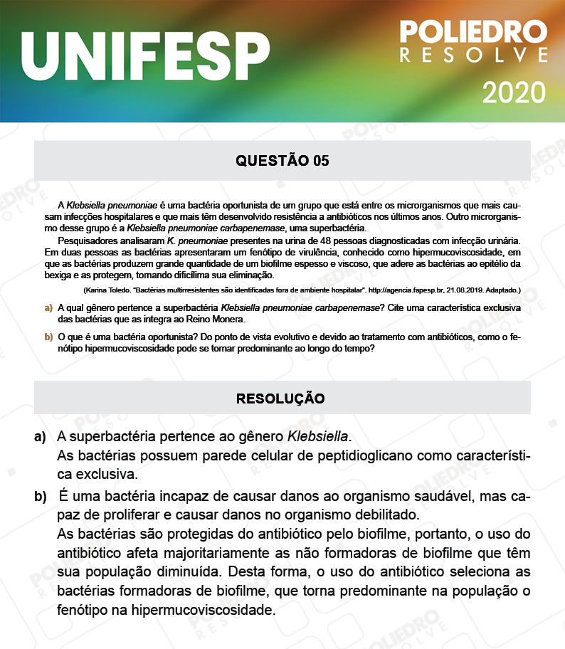 Dissertativa 5 - Fase única - 2º Dia - Unifesp 2020