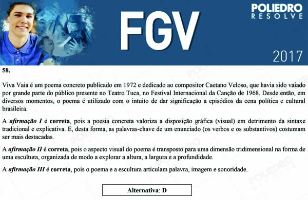Questão 58 - Objetivas - 2017.1 - FGV 2017