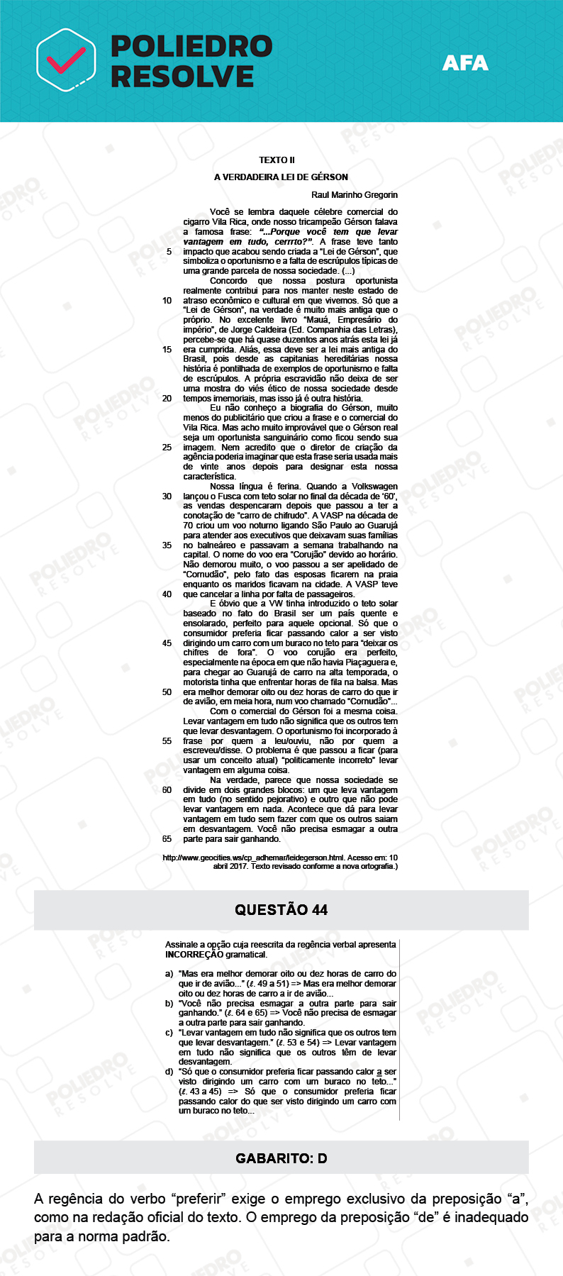 Questão 44 - Prova Tipo A - AFA 2022