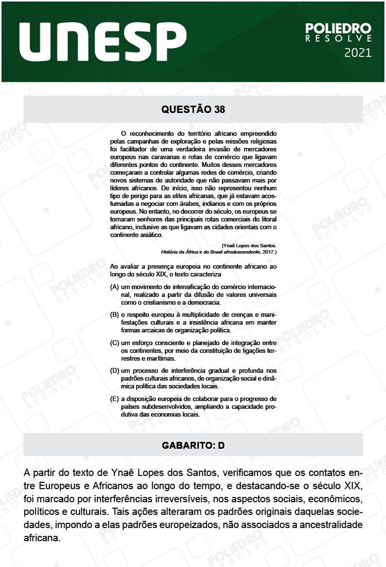 Questão 38 - 1ª Fase - 1º Dia - UNESP 2021
