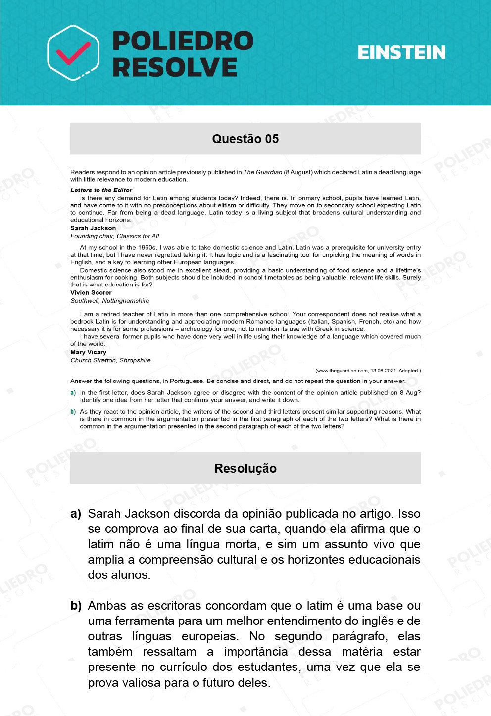 Dissertativa 5 - Fase única - Einstein 2022