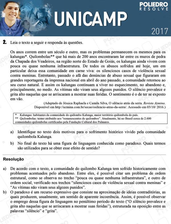 Dissertativa 2 - 2ª Fase 1º DIA - Unicamp 2017