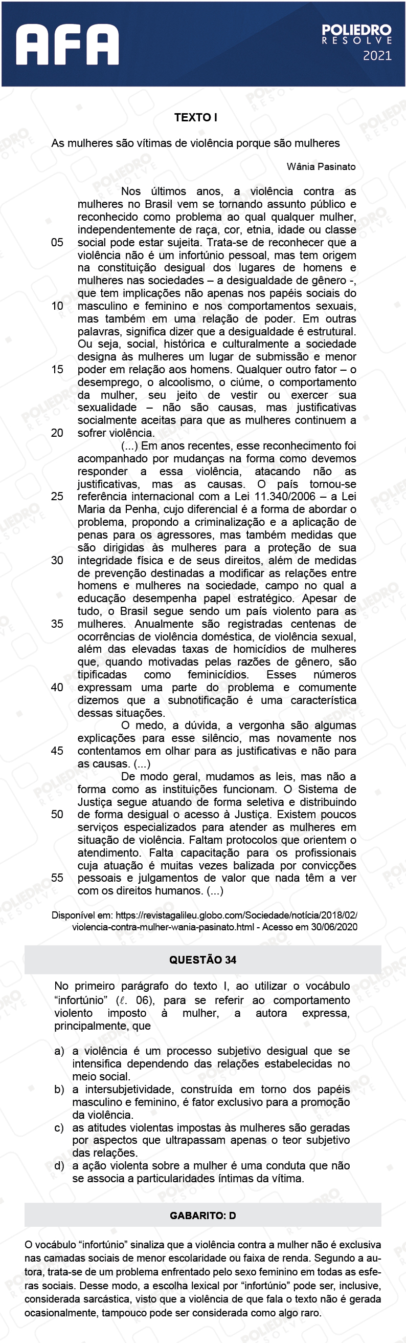 Questão 34 - Prova Tipo A - AFA 2021