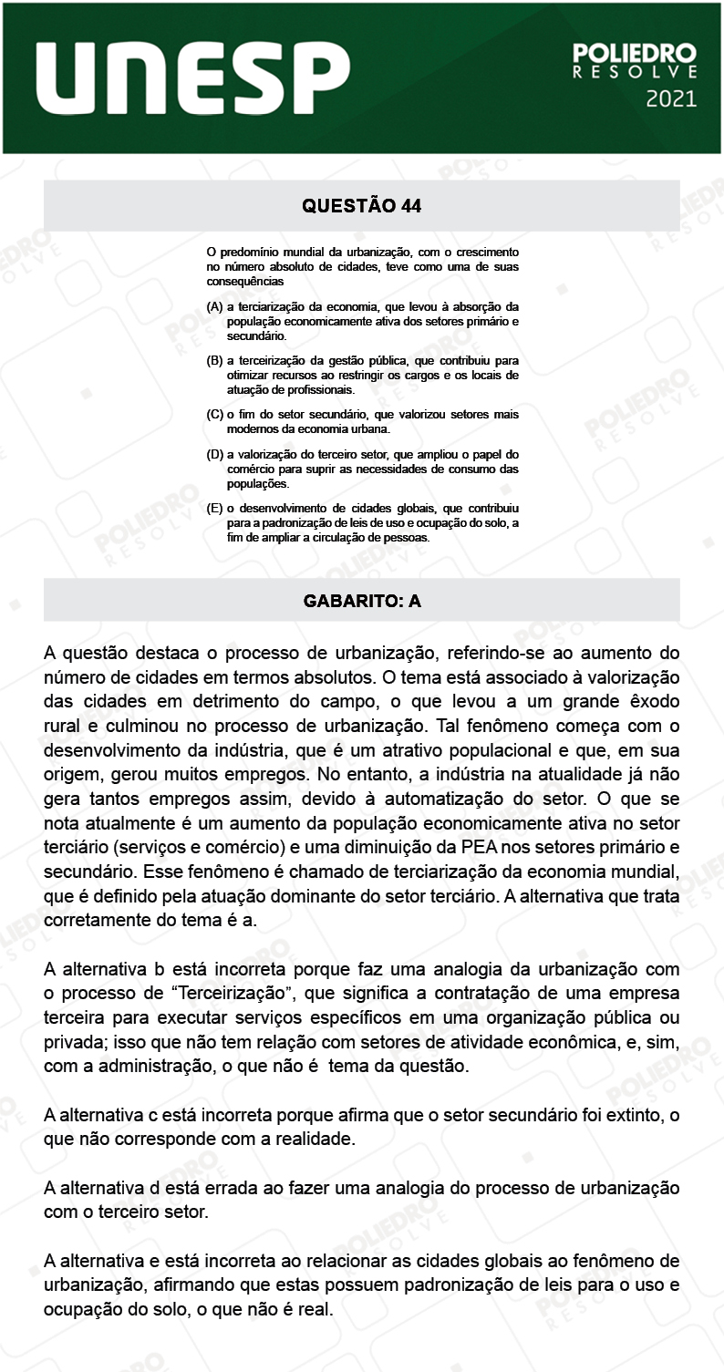 Questão 44 - 1ª Fase - 2º Dia - UNESP 2021