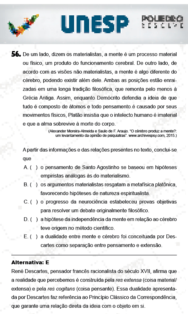 Questão 56 - 1ª Fase - PROVA 4 - UNESP 2018