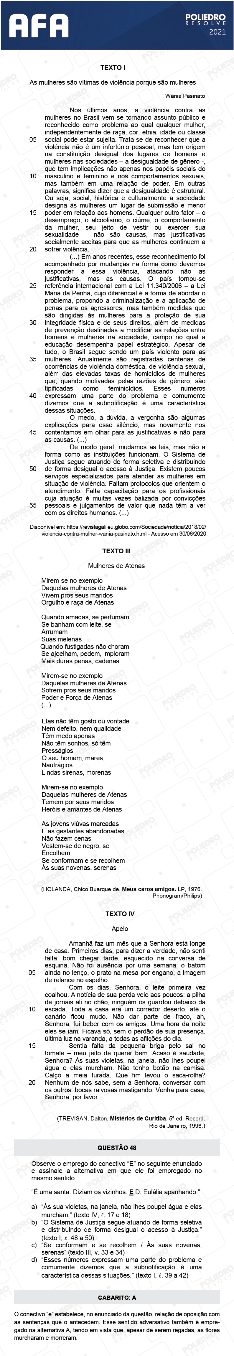 Questão 48 - Prova Tipo A - AFA 2021