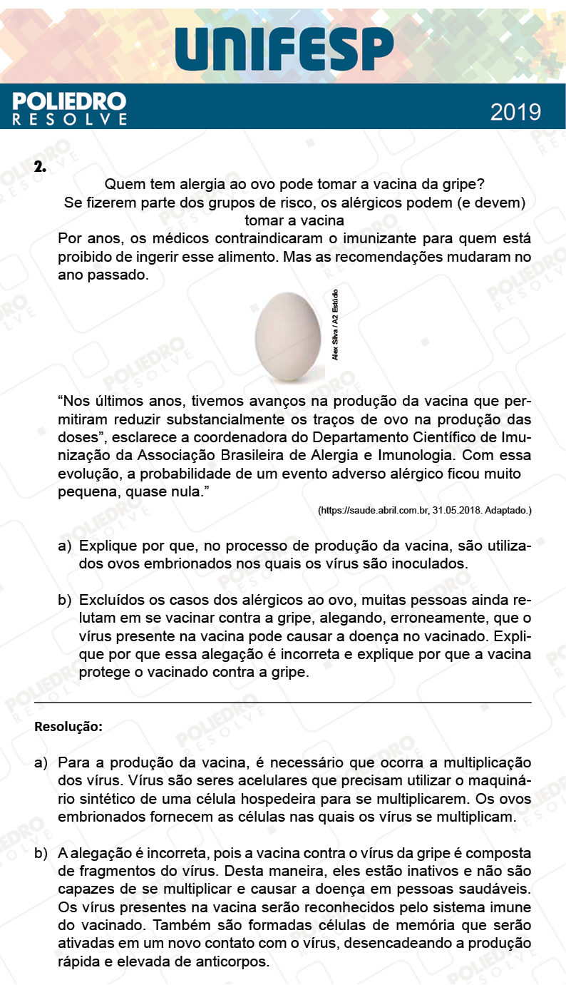 Dissertativa 2 - Fase única - 2º Dia - Unifesp 2019