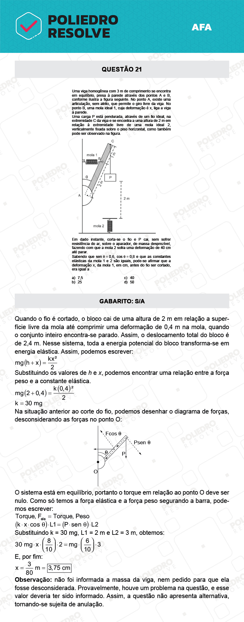 Questão 21 - Prova Tipo A - AFA 2022