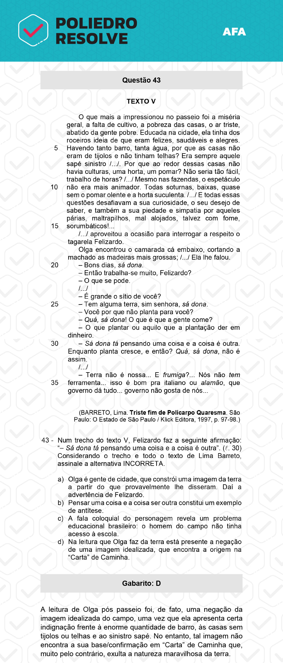 Questão 43 - Prova Tipo A - AFA 2023