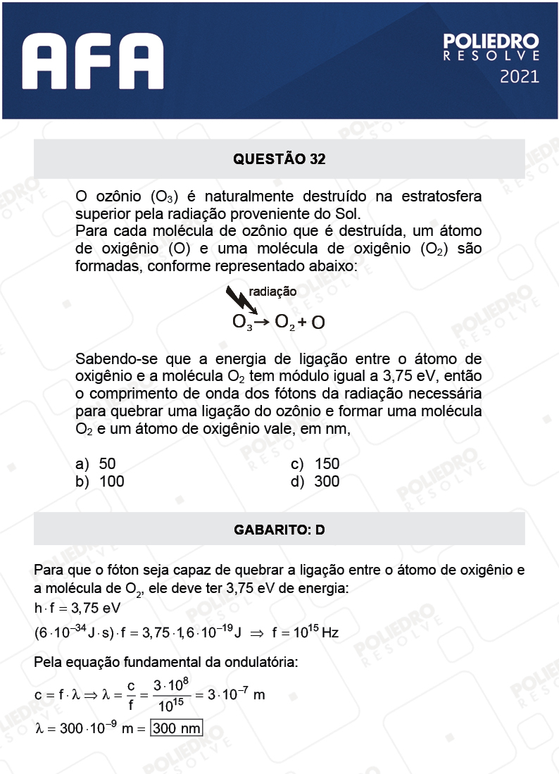 Questão 32 - Prova Tipo A - AFA 2021