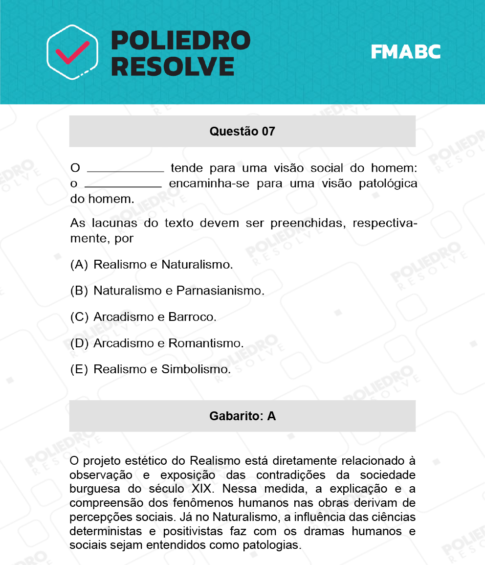 Questão 7 - Fase única - FMABC 2022
