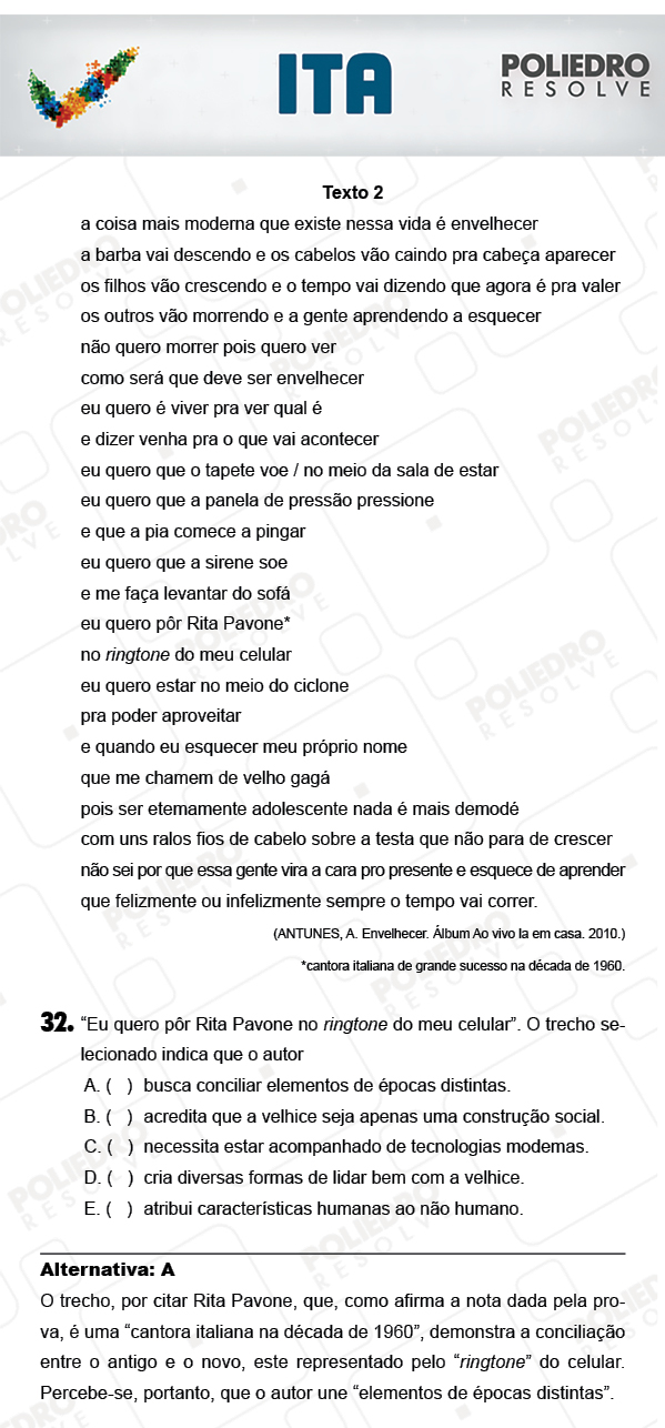 Questão 32 - Português / Inglês - ITA 2018