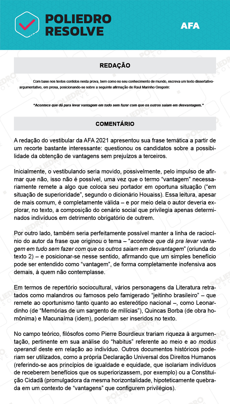 Redação - Prova Tipo A - AFA 2022