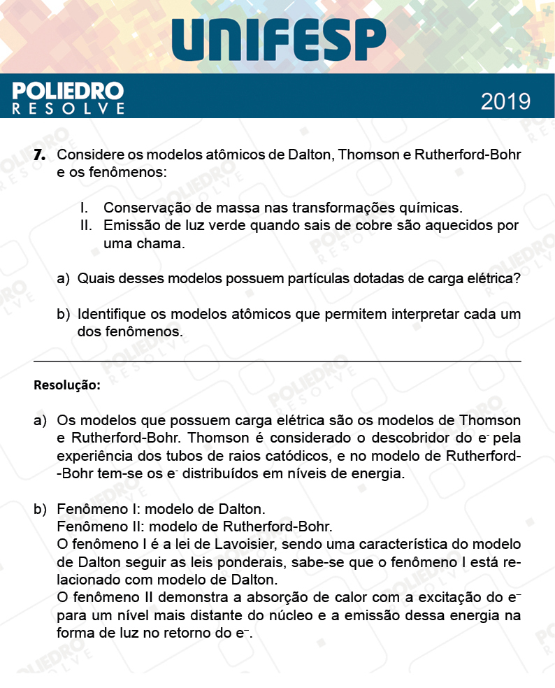 Dissertativa 7 - Fase única - 2º Dia - Unifesp 2019