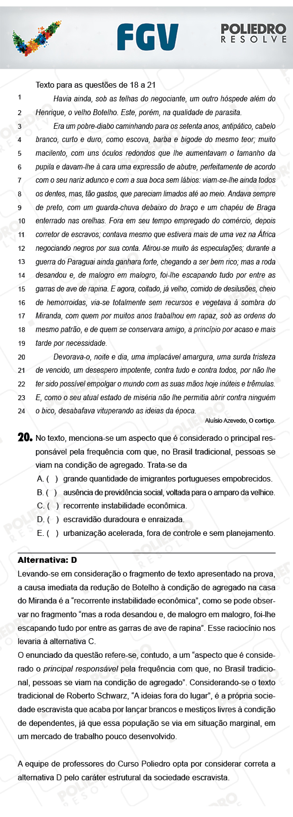 Questão 20 - Objetivas - FGV 2018