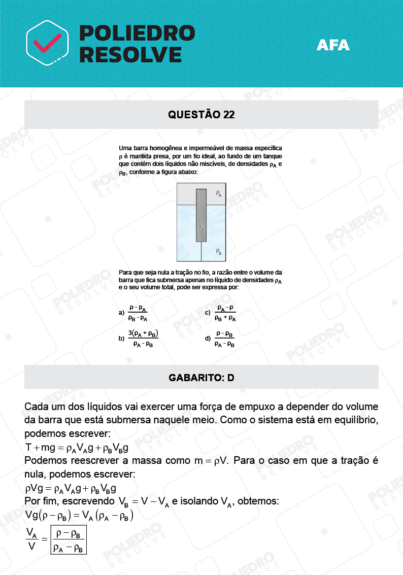 Questão 22 - Prova Tipo A - AFA 2022