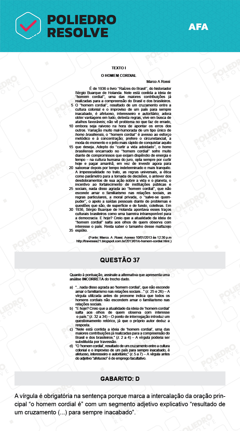 Questão 37 - Prova Tipo A - AFA 2022