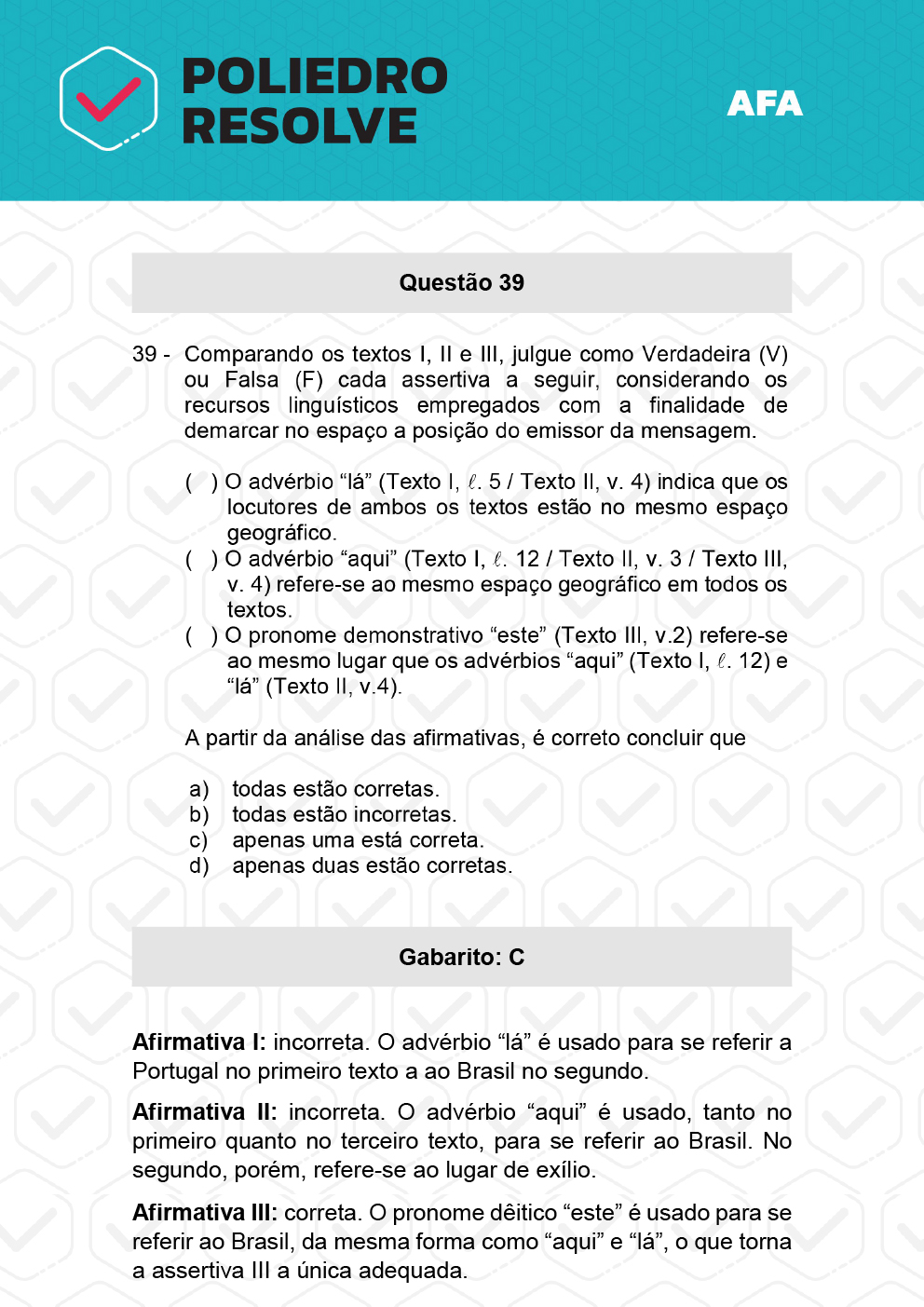 Questão 39 - Prova Tipo A - AFA 2023