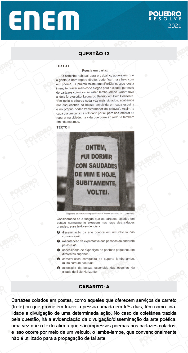 Questão 13 - 1º DIA - Prova Amarela - ENEM 2020