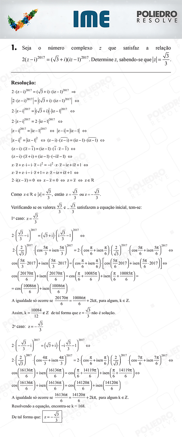 Dissertativa 1 - Matemática - IME 2018