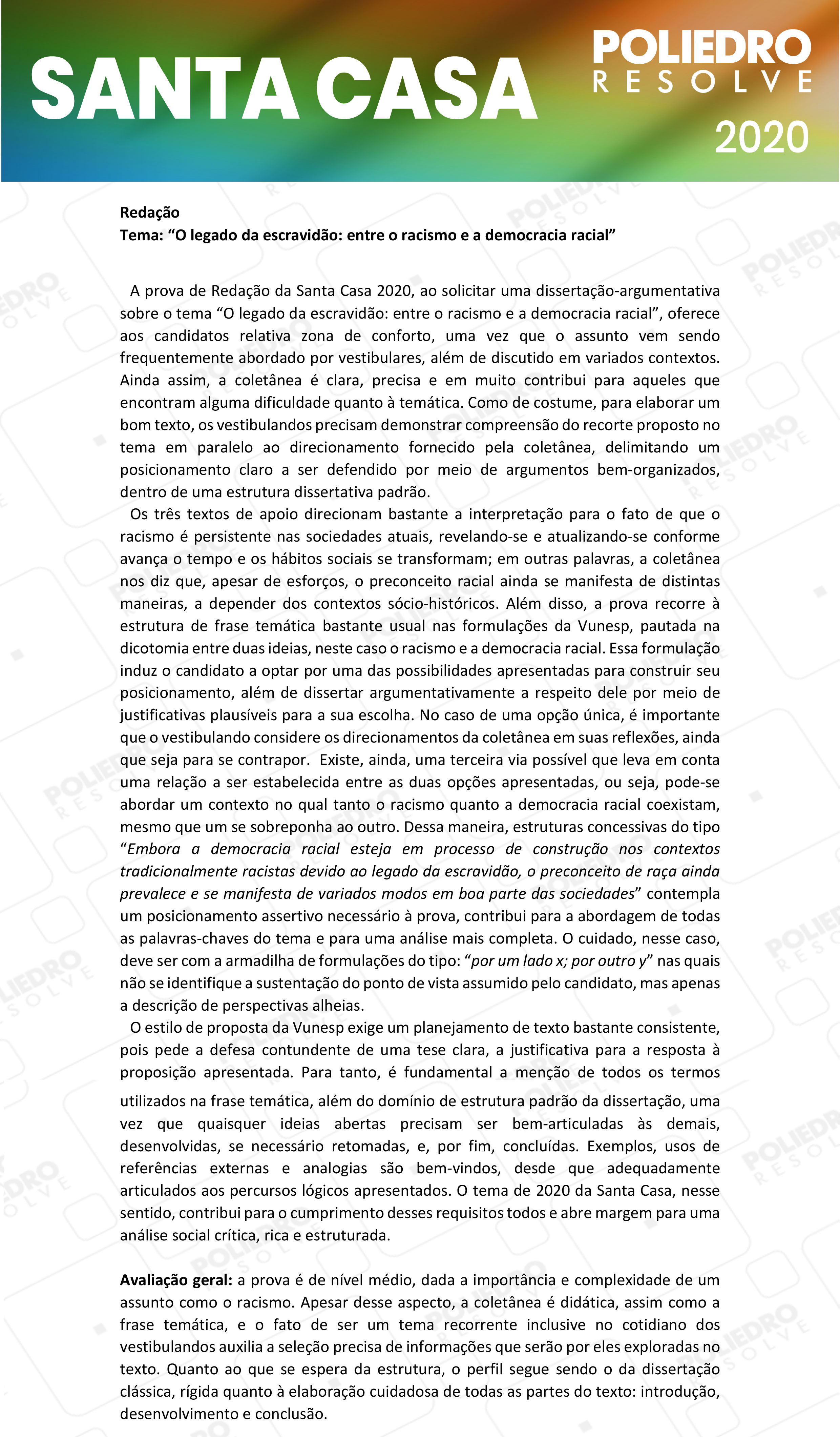 Redação - 1º Dia - SANTA CASA 2020