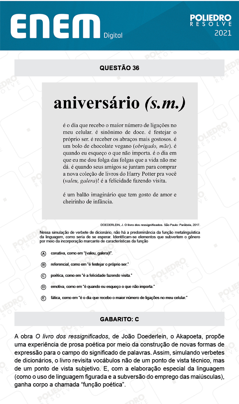 Questão 36 - 1º Dia - Prova Rosa - Inglês - ENEM DIGITAL 2020