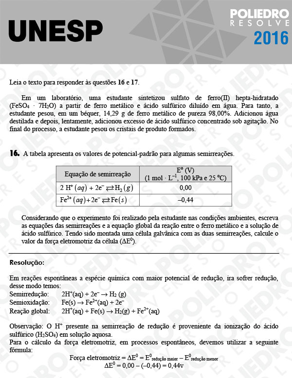Dissertativa 16 - 2ª Fase - Unesp 2016