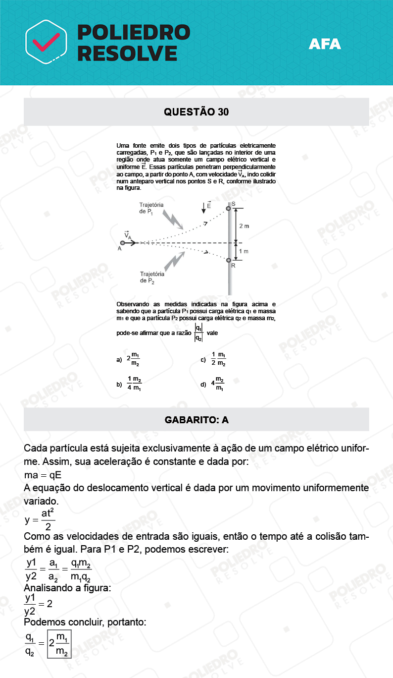 Questão 30 - Prova Tipo A - AFA 2022