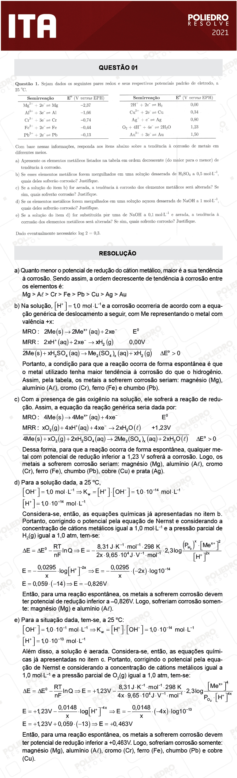 Dissertativa 1 - 2ª Fase - 1º Dia - Mat/Quí - ITA 2021