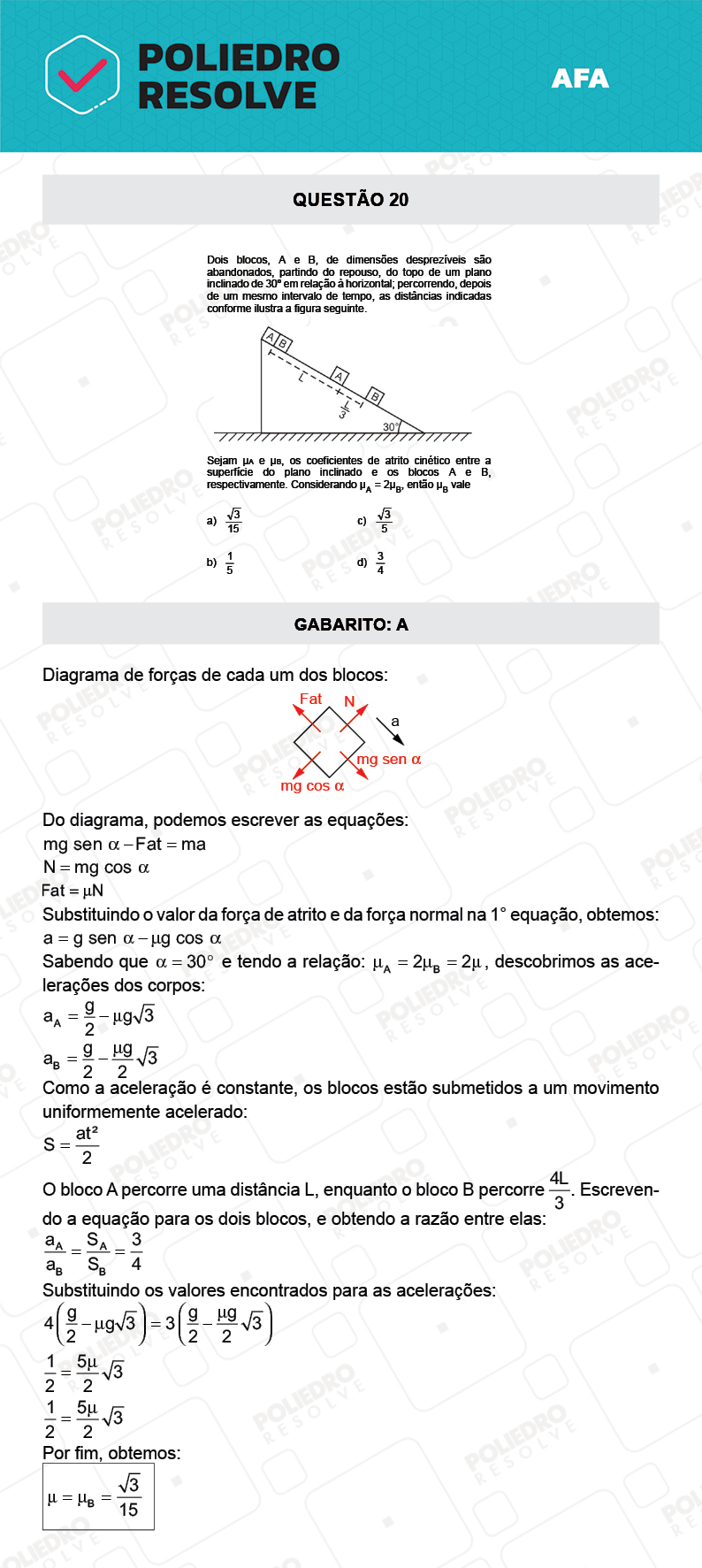 Questão 20 - Prova Tipo A - AFA 2022