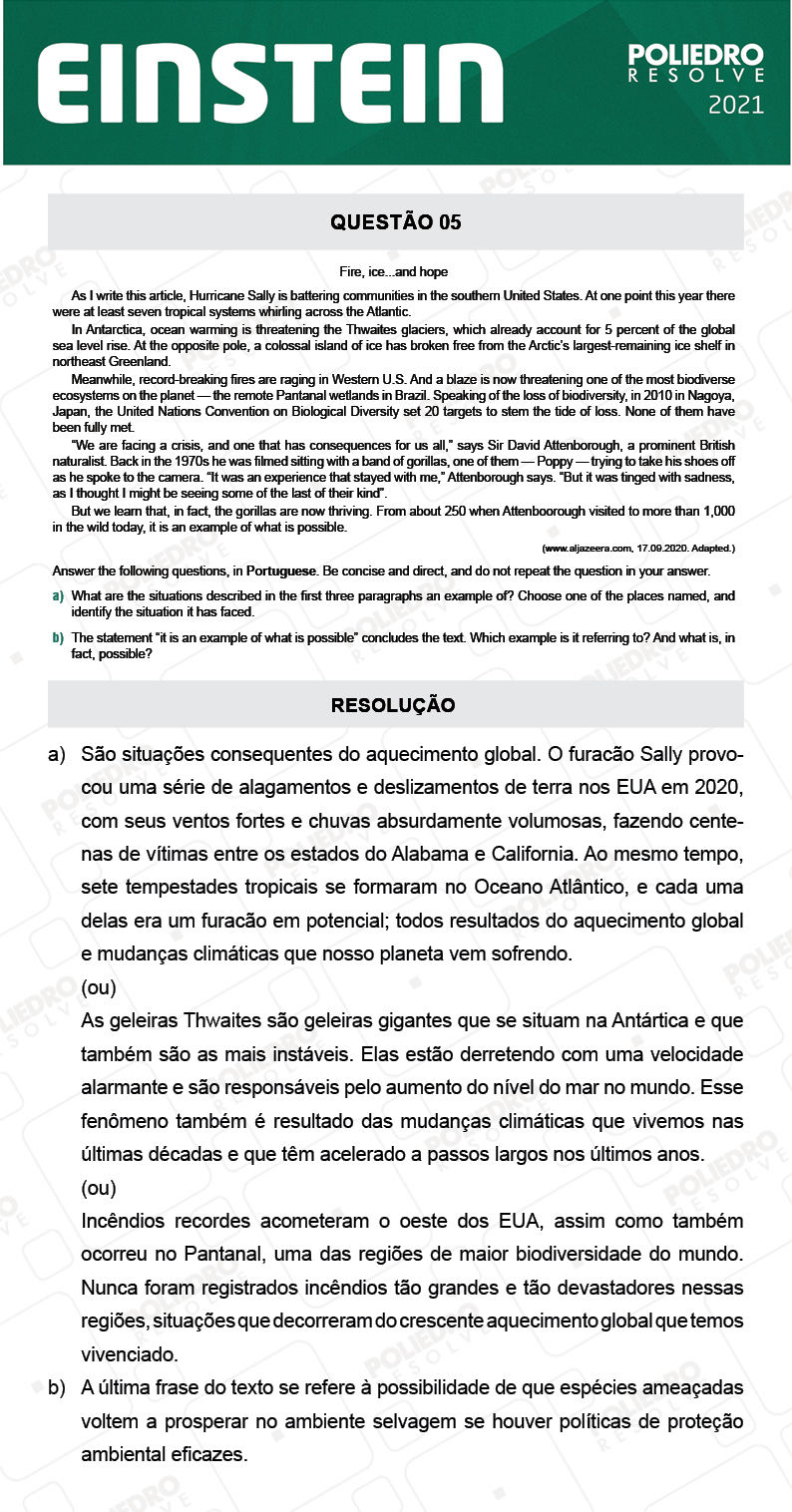 Dissertativa 5 - Fase única - Einstein 2021