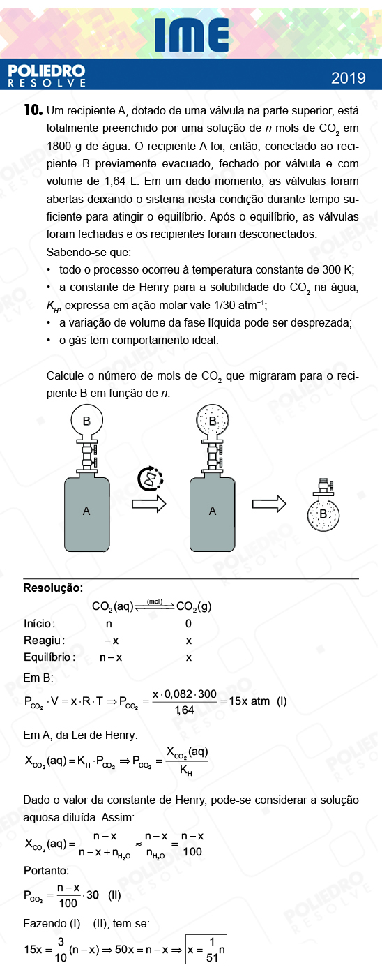Dissertativa 10 - 2ª Fase - Química - IME 2019