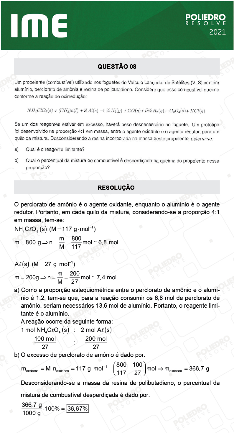 Dissertativa 8 - 2ª Fase - Química - IME 2021