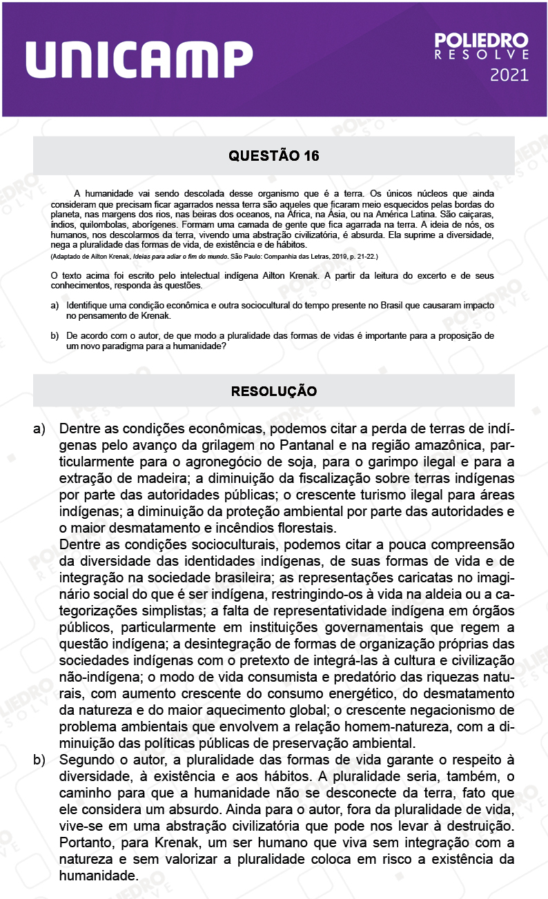 Dissertativa 16 - 2ª Fase - 2º Dia - Unicamp 2021