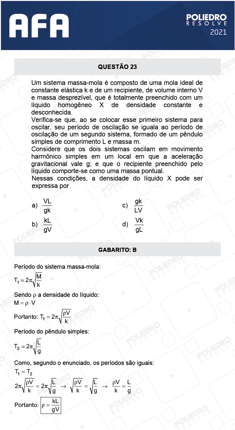 Questão 23 - Prova Tipo A - AFA 2021