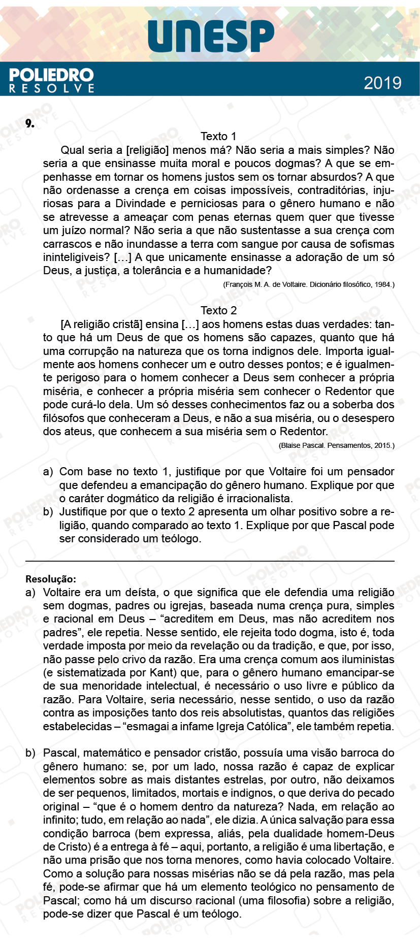 Dissertativa 9 - 2ª Fase - 1º Dia - Unesp 2019