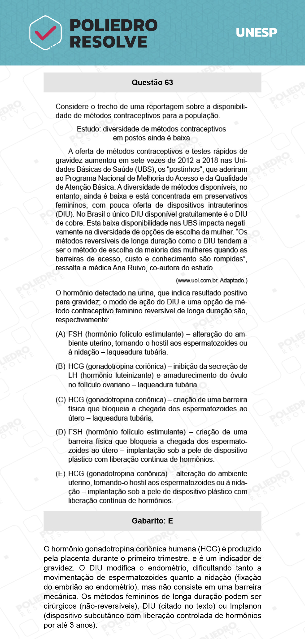Questão 63 - 1ª Fase - Biológicas - UNESP 2022