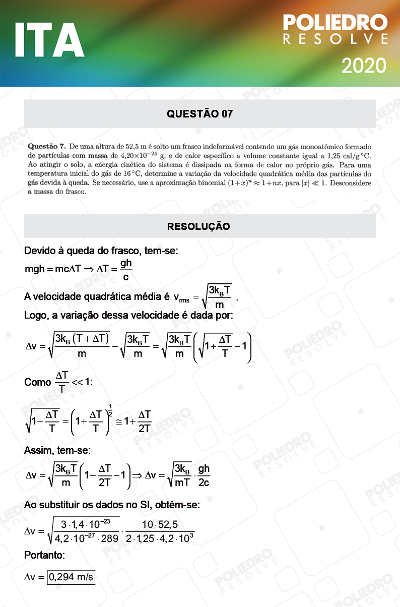 Dissertativa 7 - 2ª Fase - 2º Dia - Fis / Red - ITA 2020