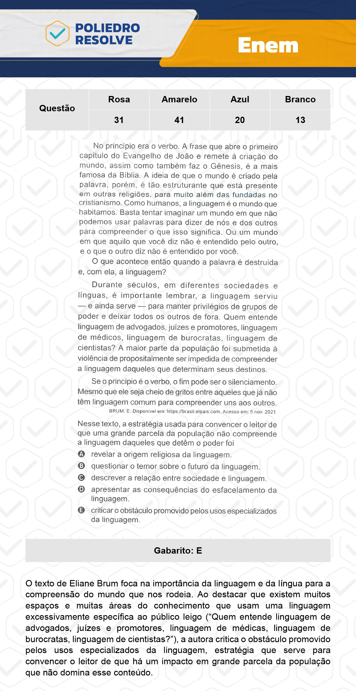 Questão 31 - 1º Dia - Prova Rosa - ENEM 2023