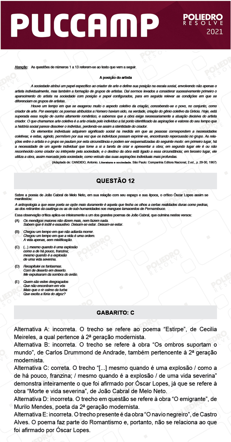 Questão 12 - Demais Cursos - PUC-Campinas 2021