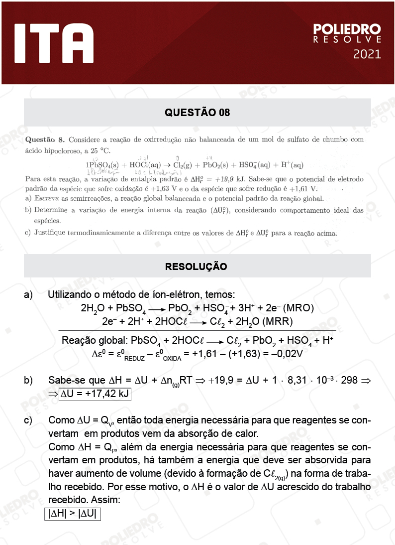 Dissertativa 8 - 2ª Fase - 1º Dia - Mat/Quí - ITA 2021