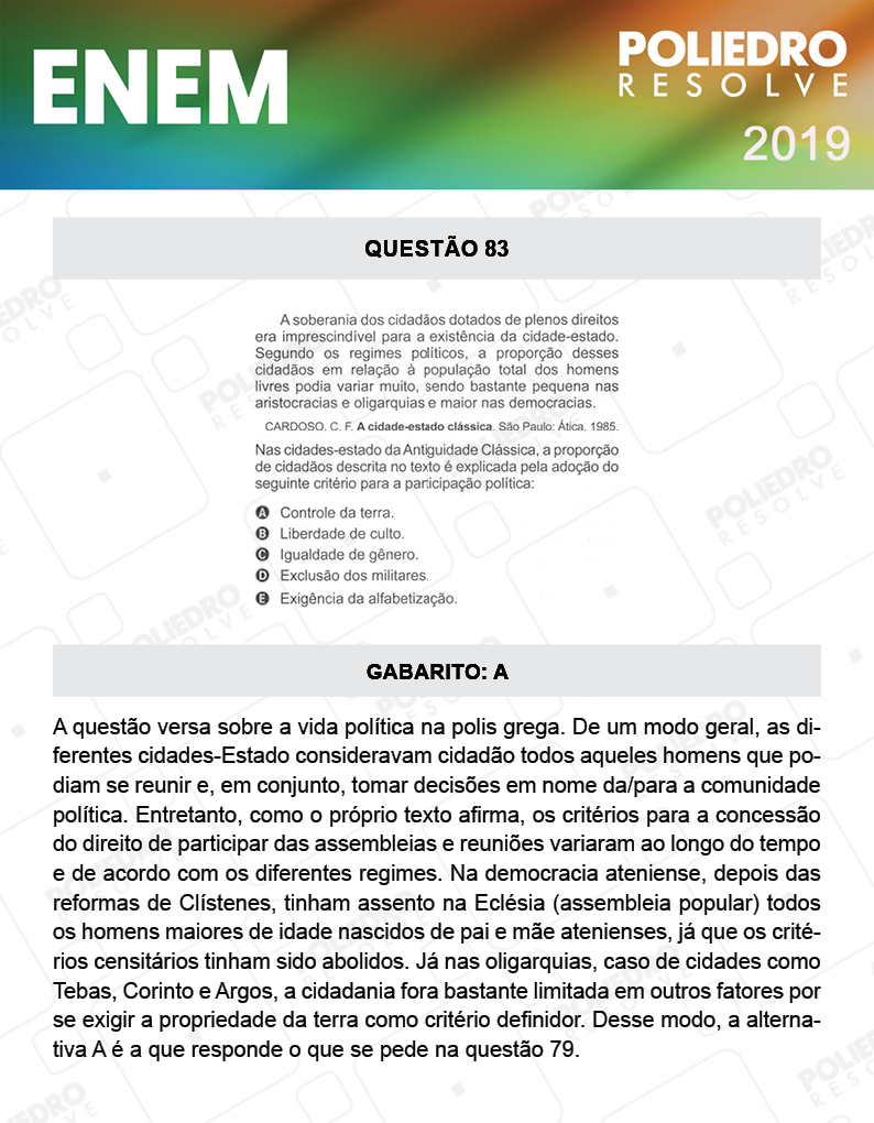 Questão 83 - 1º DIA - PROVA ROSA - ENEM 2019