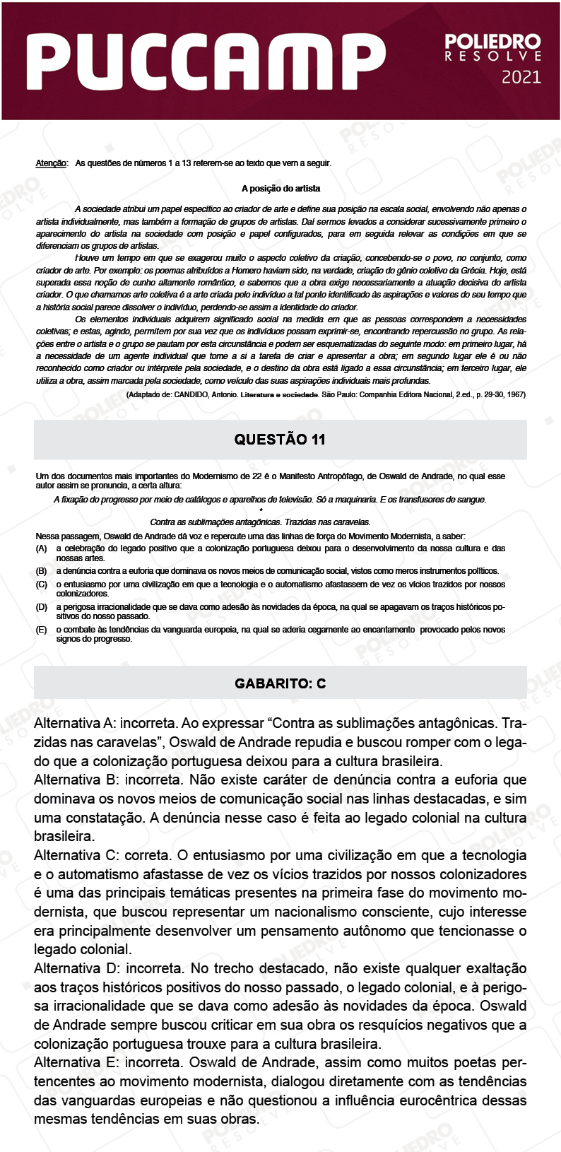 Questão 11 - Demais Cursos - PUC-Campinas 2021