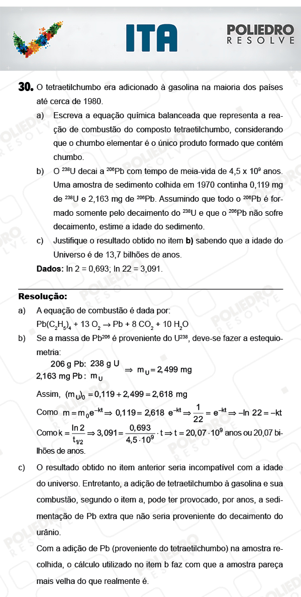 Dissertativa 30 - Química - ITA 2018