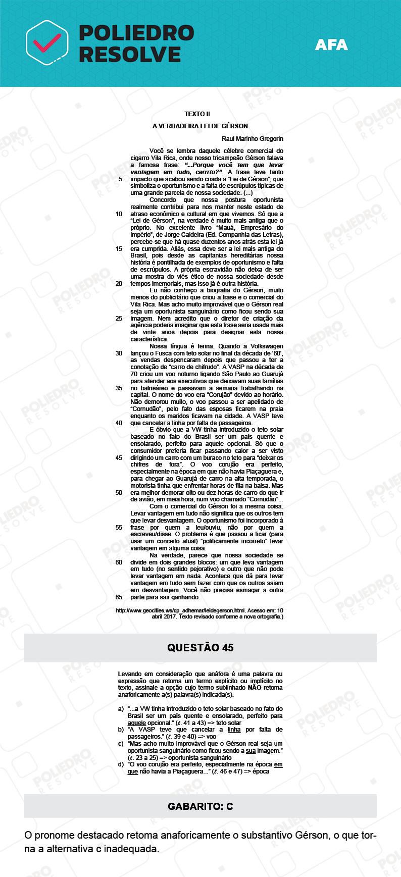 Questão 45 - Prova Tipo A - AFA 2022