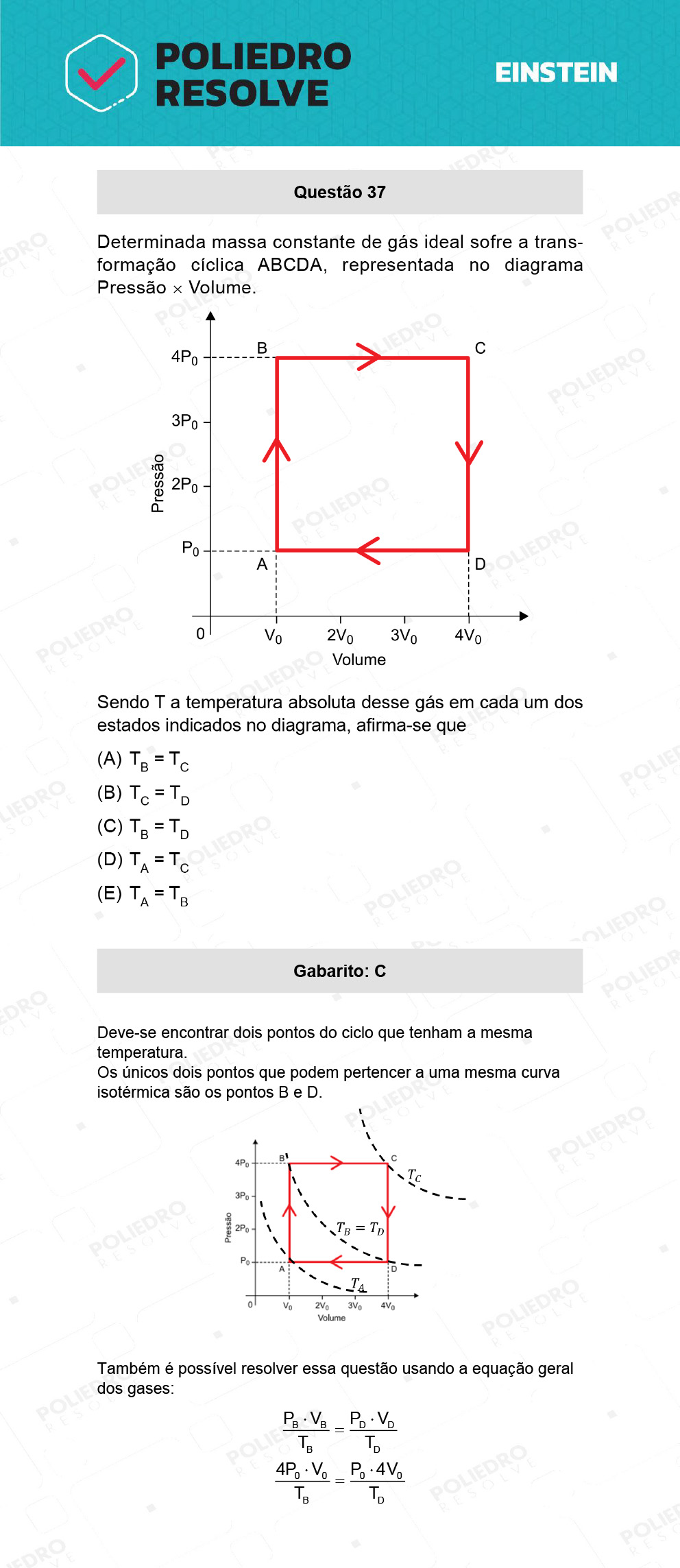 Questão 37 - Fase única - EINSTEIN 2022