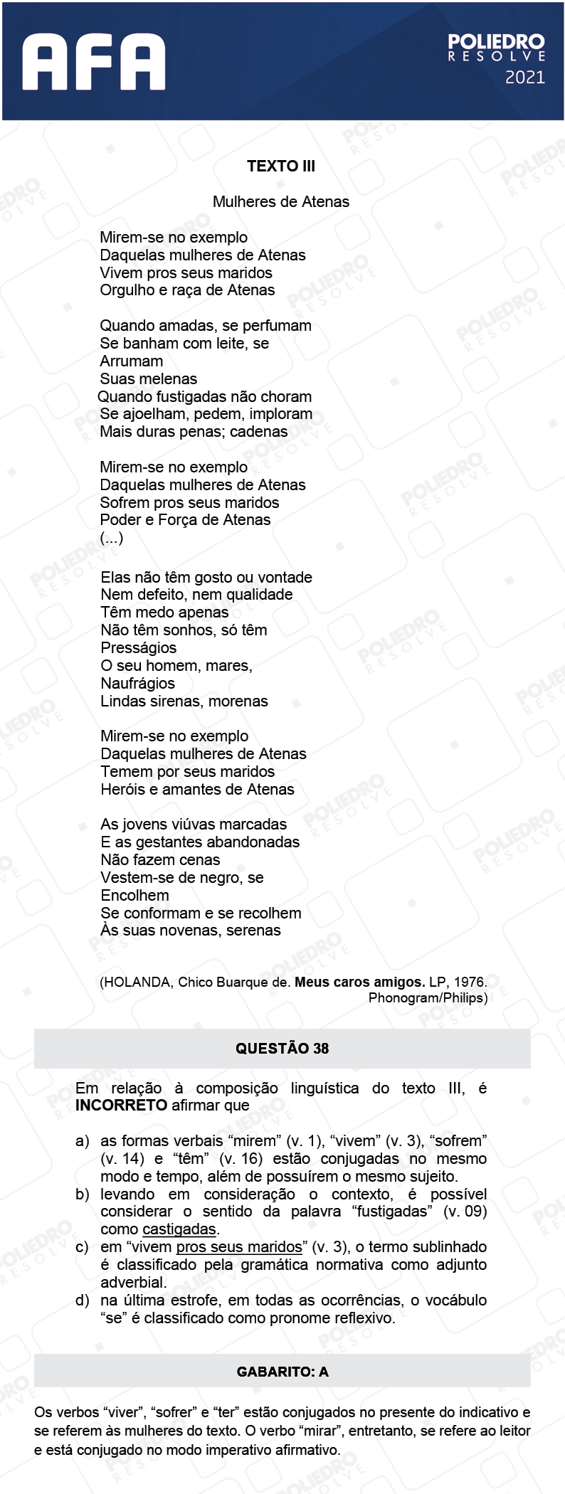 Questão 38 - Prova Tipo A - AFA 2021