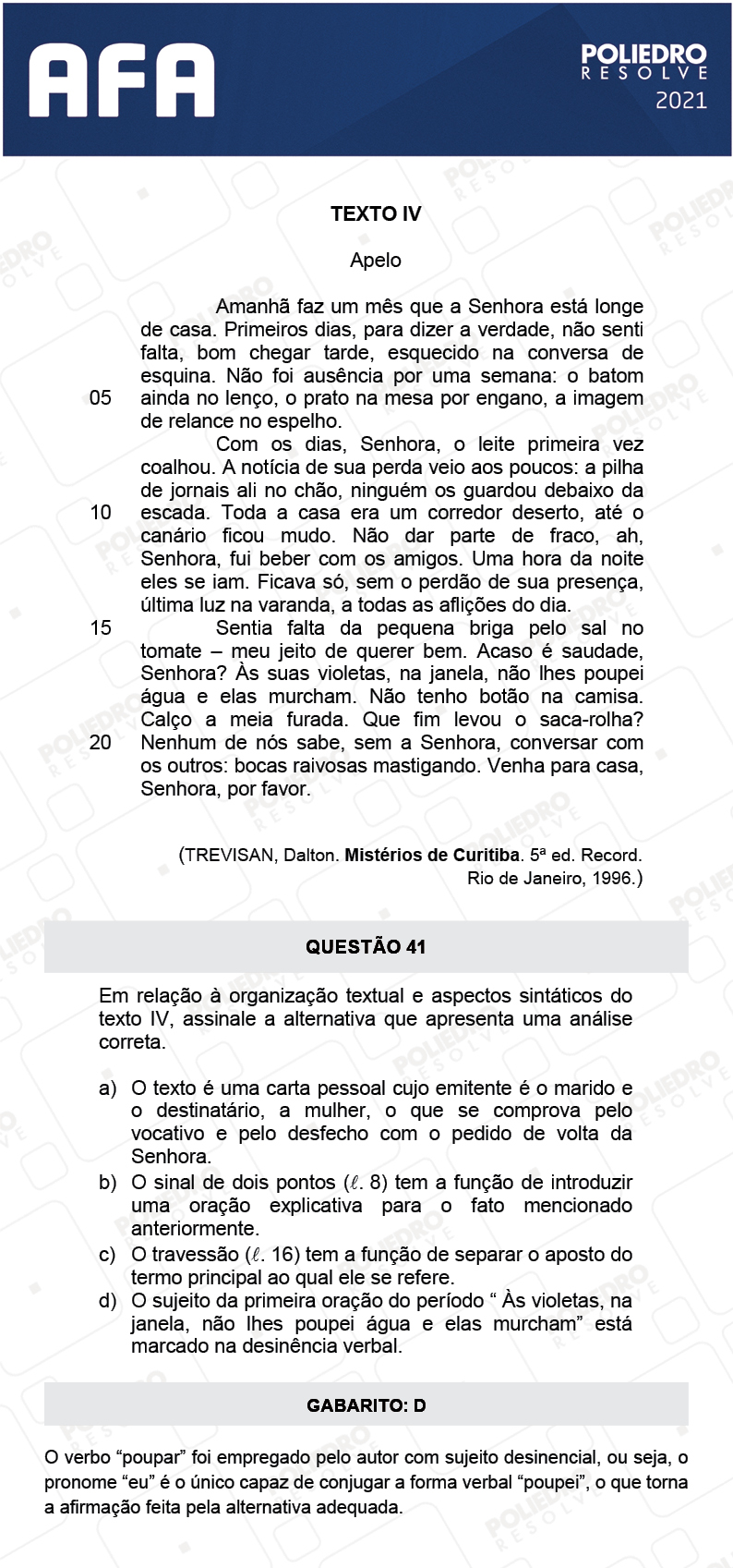 Questão 41 - Prova Tipo A - AFA 2021